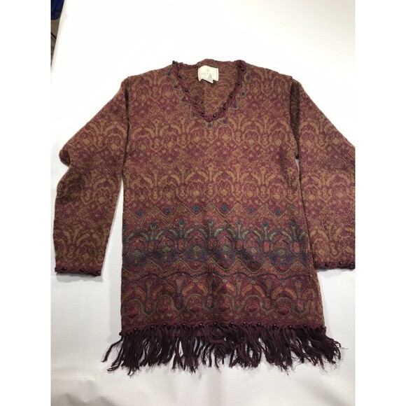 Express Tricot Vintage Ramie Wool Blend Sweater Embroidered Artsy Tassels Sz XS - Picture 1 of 8
